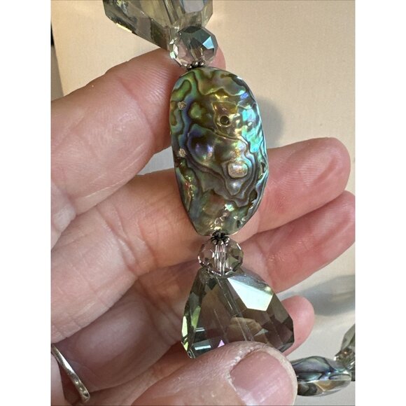 NWT Donna Dressler Sterling Silver Necklace Abalone Shell AB Crystal Bead 20" - Picture 5 of 7